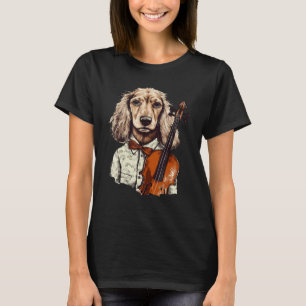 Vintage Vioolspeler Hond Viool Muzikant Snaar Spe T-shirt