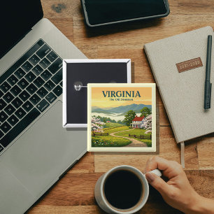 Vintage Virginia Vierkante Button 5,1 Cm