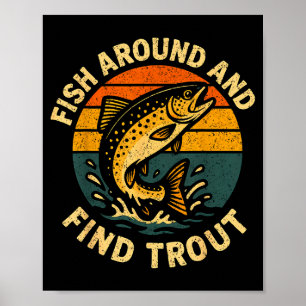 Vintage Vis Rondzwemmen En Vind Forel Visser Visse Poster