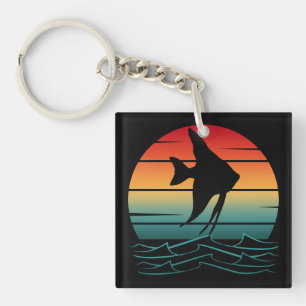 Vintage Vis Zonsondergang Vissen Sleutelhanger