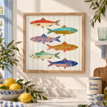 Vintage vismuurposter voor kustkeukendecoratie