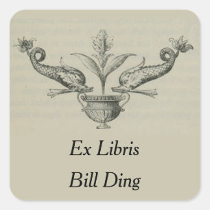 Vintage Vissenvaas en Bloesem Ex-Libris Vierkante Sticker