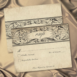 Vintage vleermuis tot de dood zwart perkament brui RSVP kaartje