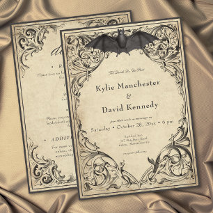 Vintage vleermuis tot de dood zwart perkament twee kaart