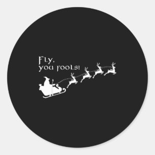 Vintage Vlieg Jullie Dwazen Tovenaar Kerstman Sled Ronde Sticker