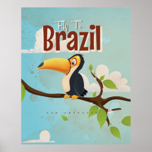 Vintage vlieg naar Brazilië Toekan Reisposter Poster