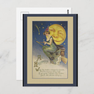 Vintage vliegende heks Halloween Briefkaart