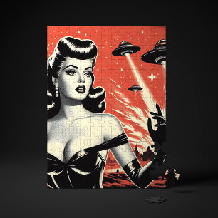 Vintage Vliegende Schotels Pin-up Legpuzzel
