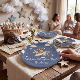 Vintage Vliegtuig Avontuur Baby Shower Papieren Bo Bordje
