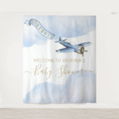 Vintage Vliegtuig Baby Shower Achtergrond XL Wandkleed (Voorkant)