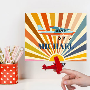 Vintage Vliegtuig Cessna Retro Zonsondergang Custo Poster