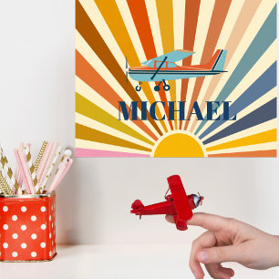 Vintage Vliegtuig Cessna Retro Zonsondergang Custo Poster