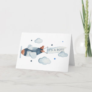 Vintage Vliegtuig It's A Boy Baby Shower Bedankt Kaart
