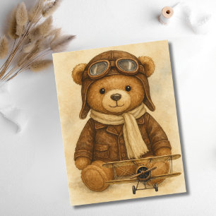 Vintage Vliegtuig Knuffel Beer Aviator Luchtvaart Briefkaart