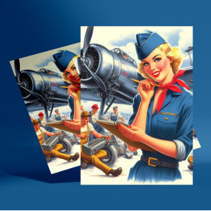 Vintage Vliegtuig Pin-up Briefkaart