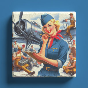 Vintage vliegtuig pin-up stenen onderzetter