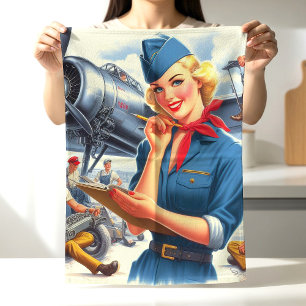 Vintage Vliegtuig Pin-up Theedoek