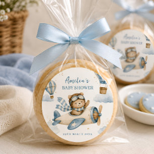 Vintage Vliegtuig Teddybeer Baby Shower Ronde Sticker