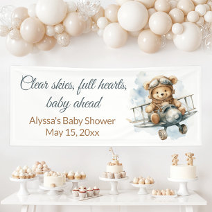 Vintage Vliegtuig Teddybeer Baby Shower Spandoek