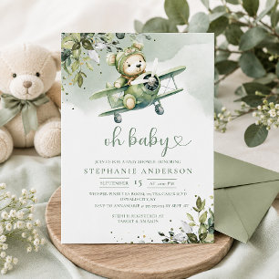 Vintage Vliegtuig Teddybeer Babyborrel Kaart