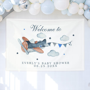 Vintage Vliegtuig Wolken Baby Shower Welkom Spandoek