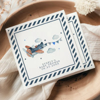 Vintage Vliegtuig Wolken Waterverf Baby Shower