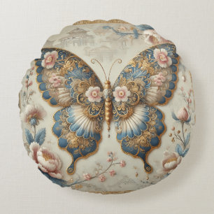 Vintage Vlinder en Bloem Motief Chine de Commande Rond Kussen