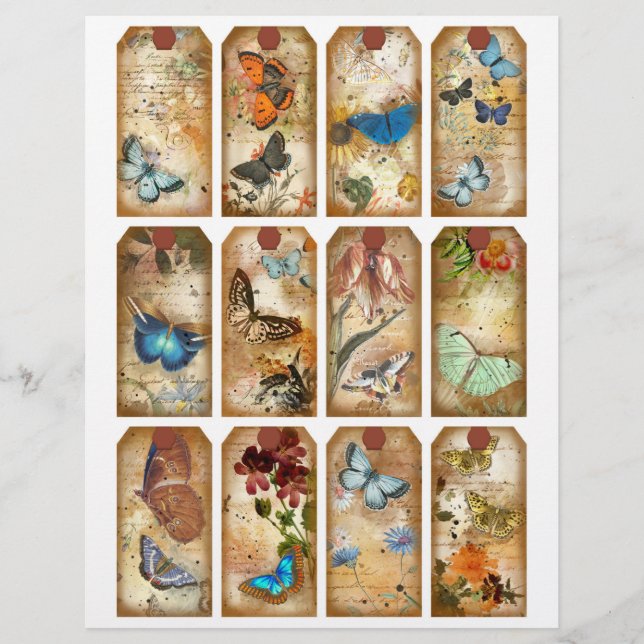 Vintage Vlinder Journal Labels Scrapbook Papier (Voorkant)