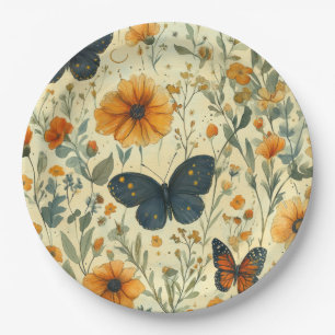 Vintage Vlinder Wilde Bloem (5) Papieren Bordje