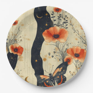 Vintage Vlinder Wilde Bloem (6) Papieren Bordje