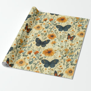 Vintage Vlinder Wilde Bloem (7) Cadeaupapier