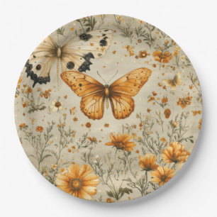 Vintage Vlinder Wilde Bloem (9) Papieren Bordje
