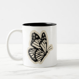 Vintage Vlindermok Zwarte Botanische Insecten Ko Tweekleurige Koffiemok