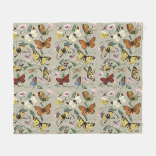 Vintage vlindermot botanische bloemkunst 1842 fleece deken