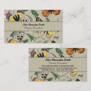 Vintage vlindermot botanische bloemkunst 1842 visitekaartje