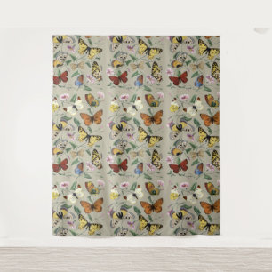 Vintage vlindermot botanische bloemkunst 1842 wandkleed