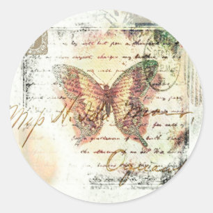 Vintage vlinderpost ronde sticker