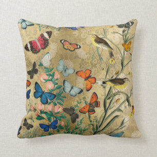 Vintage Vlinders en Vogels Botanisch Kussen