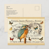 Vintage Vlinders & Ijsvogel op Franse Advertentie Briefkaart (Voorkant / Achterkant)