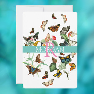 Vintage Vlinders, Monogram Naam Bericht Vs2 Kaart