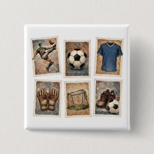 Vintage Voetbal Stamps Voetbalcollectie Vierkante Button 5,1 Cm