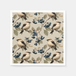 Vintage Vogel en Blauwebes Naadloos Patroon Servet
