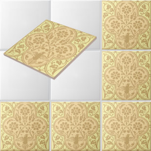 Vintage Vogel in Bloemrank Fries Patroon Tegeltje