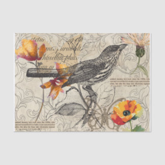 Vintage Vogel & Waterverf Bloemendecoupage Tissue  Tissuepapier