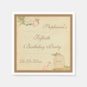 Vintage Vogelkooi & Rozen 50e Verjaardag Servet