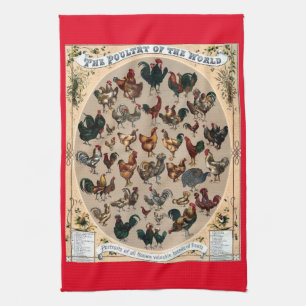 Vintage vogelkuikens en roosters theedoek