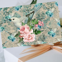 Vintage Vogelkunst, Bloemen Oude Brieven Tissuepap