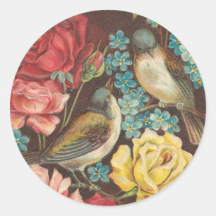 Vintage vogelpest en Roos tickers Ronde Sticker