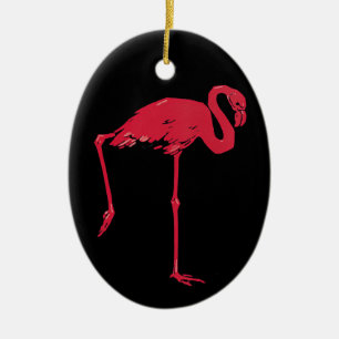 Vintage vogels, een roze flamingo met één poot omh keramisch ornament