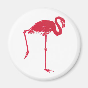 Vintage vogels, een roze flamingo met één poot omh magneet
